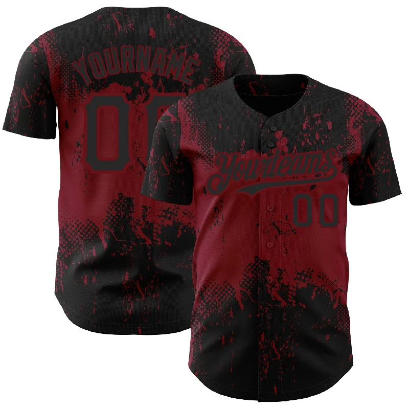 Baseball Jersey for Stylish and Fun Designs-Custom Black Crimson 3D Pattern Design Abstract Splatter Grunge Art Authentic Baseball Jersey