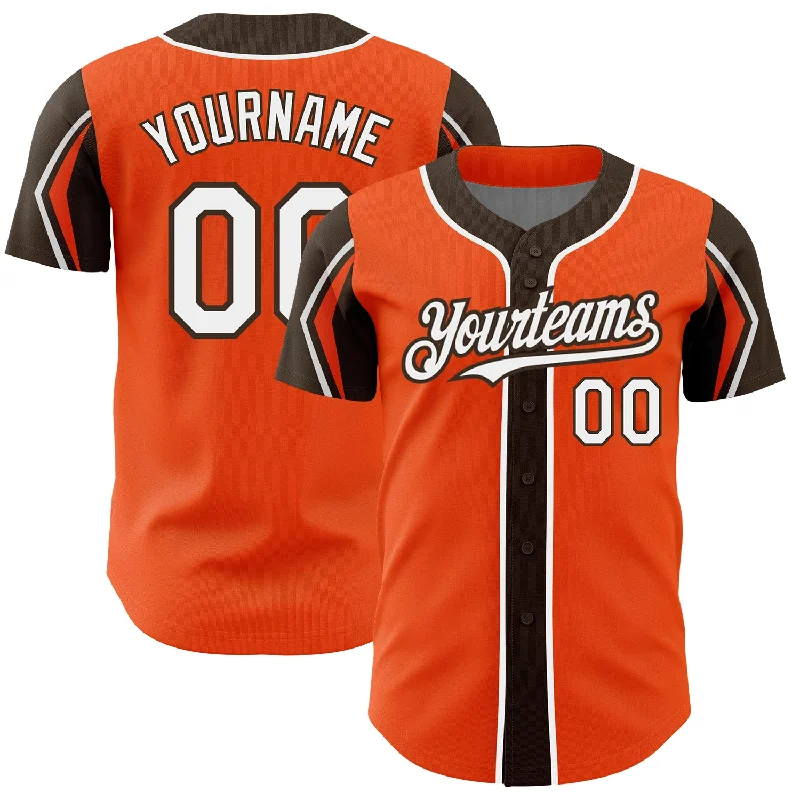 Baseball Jersey for Custom Colors-Custom Orange White-Brown 3 Colors Arm Shapes Authentic Baseball Jersey