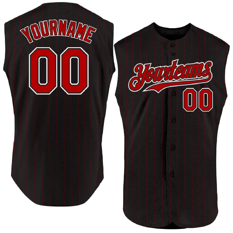 Baseball Jersey for High-Quality Fit and Design-Custom Black Red Pinstripe White Authentic Sleeveless Baseball Jersey