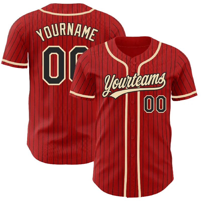 Baseball Jersey for All-Season Team Wear-Custom Red Black Pinstripe City Cream Authentic Baseball Jersey