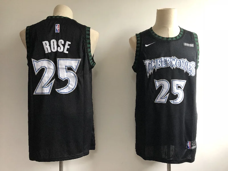 Basketball Jersey for Personalized Fan Support-Timberwolves 25 Derrick Rose Black Hardwood Classics Swingman Basketball Jersey