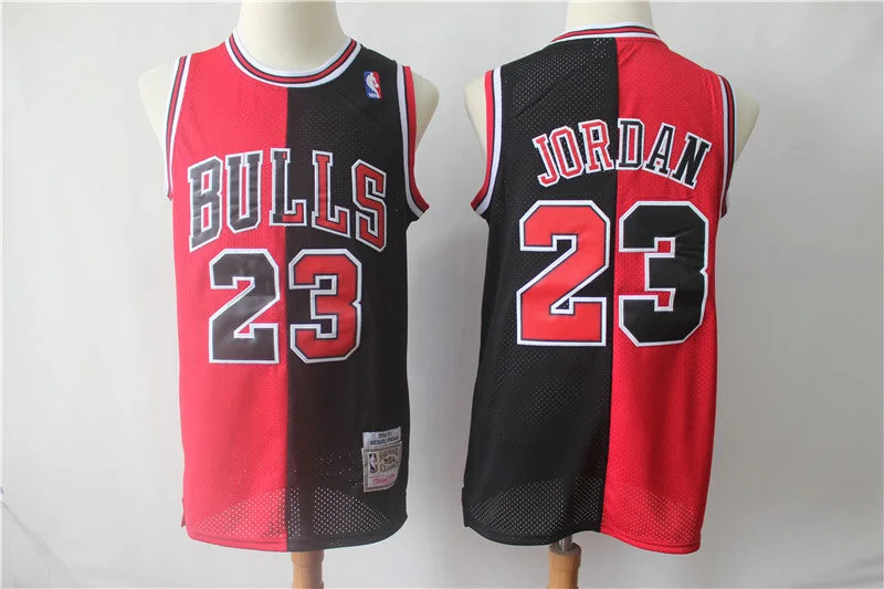 Basketball Jersey for Custom Fit for All Ages-Bulls 23 Michael Jordan Black Red Split 1996-97 Hardwood Classics Basketball Jersey