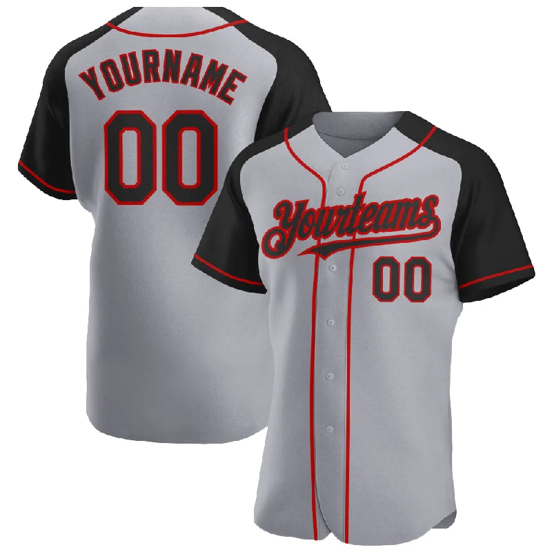 Baseball Jersey for Custom Team Colors-Custom Gray Black-Red Authentic Raglan Sleeves Baseball Jersey