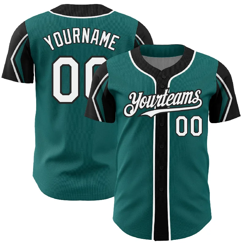 Baseball Jersey for Young Baseball Enthusiasts-Custom Teal White-Black 3 Colors Arm Shapes Authentic Baseball Jersey