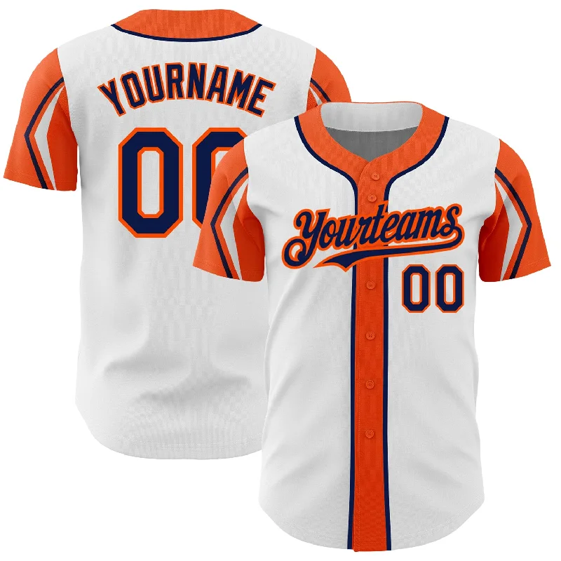 Baseball Jersey for Comfortable Game Day-Custom White Navy-Orange 3 Colors Arm Shapes Authentic Baseball Jersey