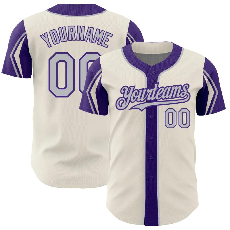 Custom Baseball Jersey for Players-Custom Cream Gray-Purple 3 Colors Arm Shapes Authentic Baseball Jersey