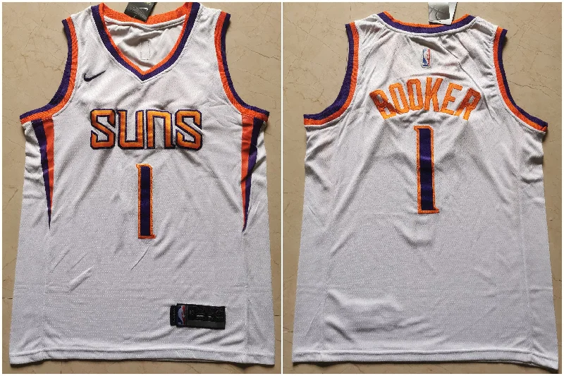 Basketball Jersey for Adjustable Size Options-Suns 1 Devin Booker White Swingman Basketball Jersey