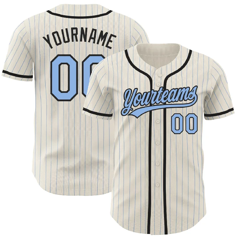 Baseball Jersey for Major League Fans-Custom Cream Light Blue Pinstripe Black Authentic Baseball Jersey