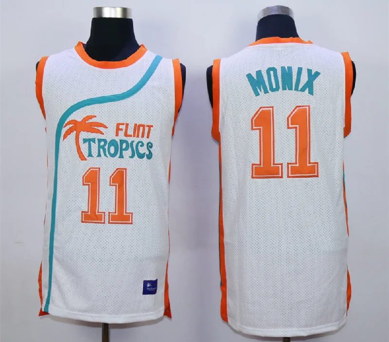 Basketball Jersey for Lightweight Game Wear-Flint Tropics 11 Ed Monix White Semi Pro Movie Stitched Basketball Basketball Jersey