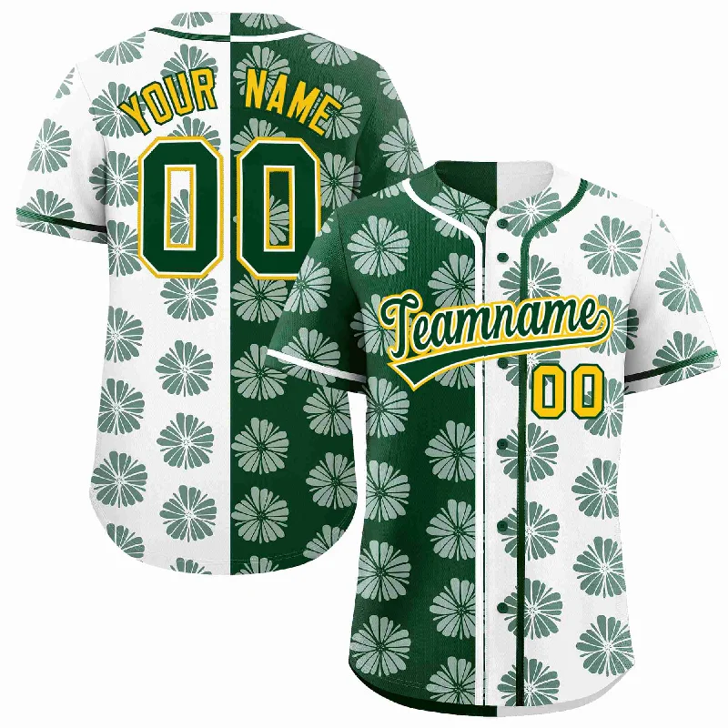 Baseball Jersey for Professional Baseball Merchandise-Custom Green White Split Fashion Flower Graffiti Pattern Authentic Baseball Jersey