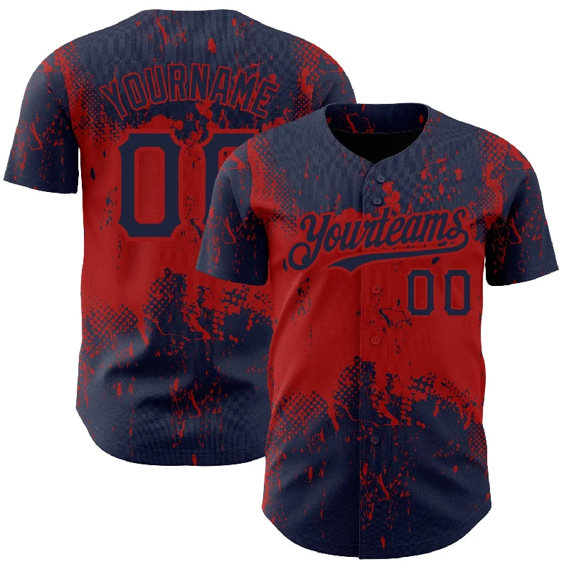 Baseball Jersey for Softball and Baseball Wear-Custom Navy Red 3D Pattern Design Abstract Splatter Grunge Art Authentic Baseball Jersey