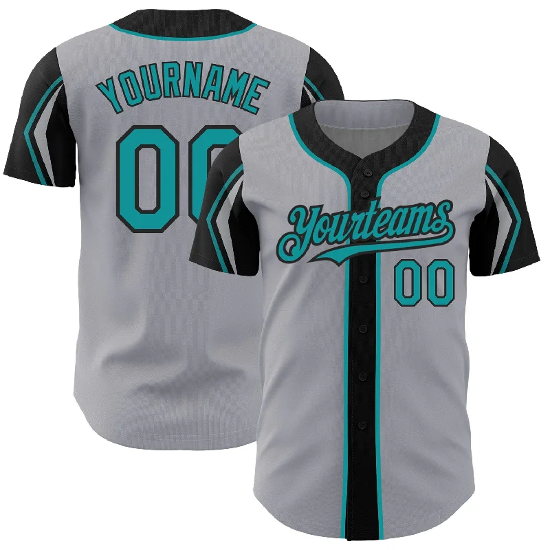 Baseball Jersey for Custom Sports Uniforms-Custom Gray Teal-Black 3 Colors Arm Shapes Authentic Baseball Jersey