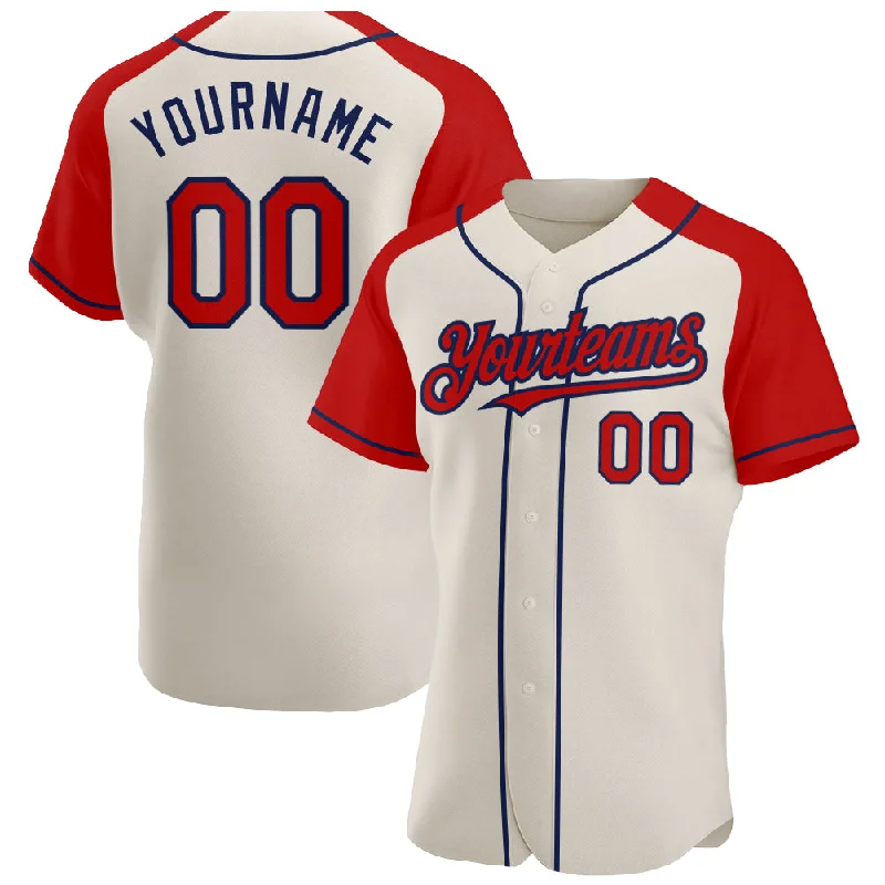 Baseball Jersey for Durable Material-Custom Cream Red-Navy Authentic Raglan Sleeves Baseball Jersey