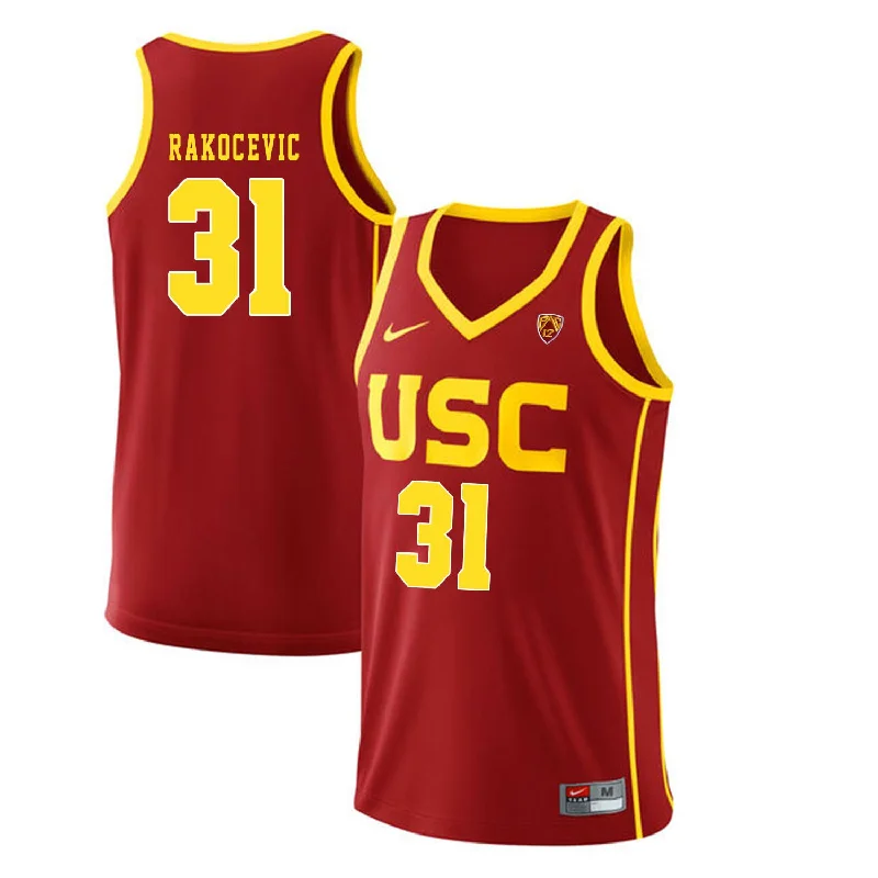 Basketball Jersey for Performance Fit Design-USC Trojans 31 Nick Rakocevic Red College Basketball Basketball Jersey