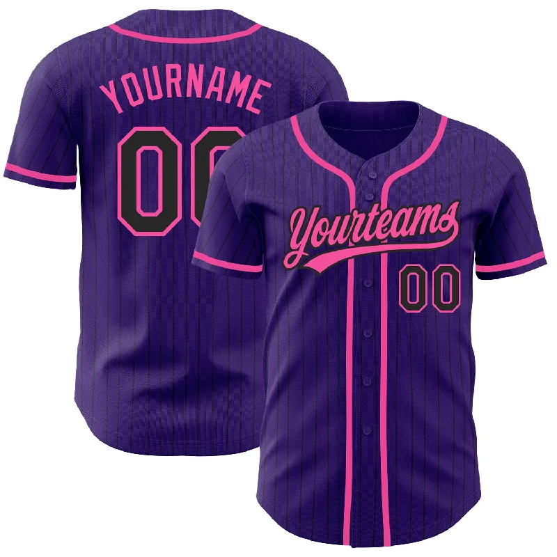 Baseball Jersey for Comfortable Fit for Adults-Custom Purple Black Pinstripe Pink Authentic Baseball Jersey