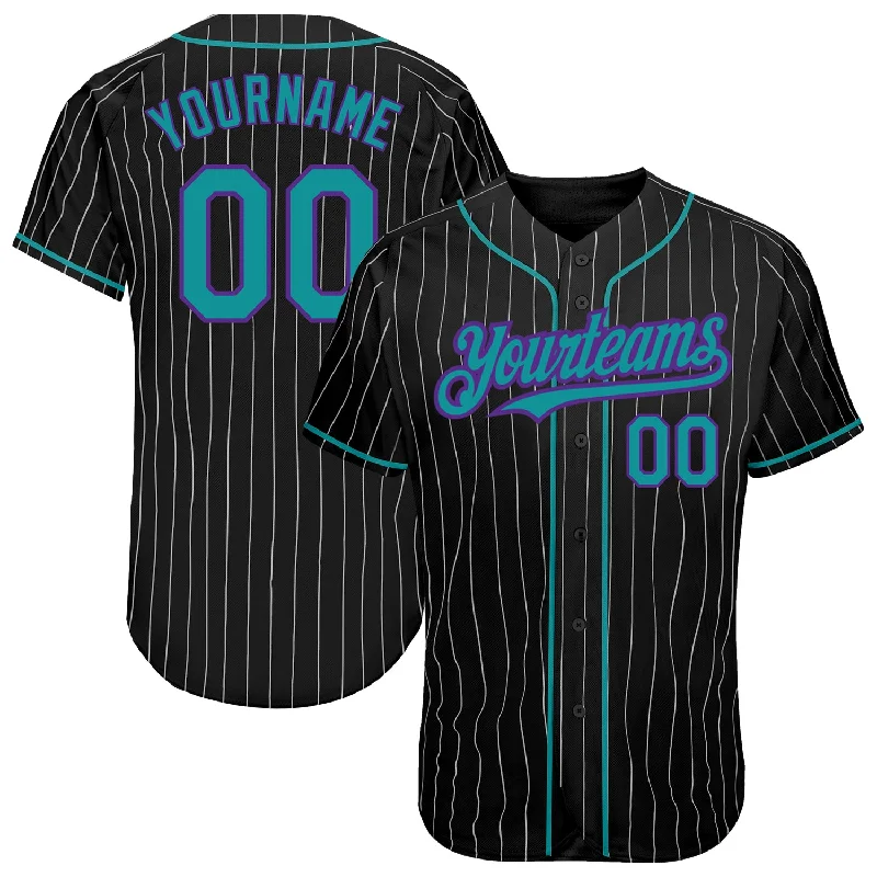 Baseball Jersey for Comfortable Game Wear-Custom Black White Pinstripe Teal-Purple Authentic Baseball Jersey