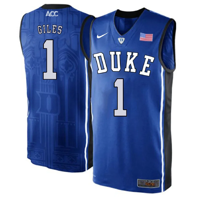 Basketball Jersey for Trendy Streetwear-Duke Blue Devils 1 Harry Giles Blue Elite College Basketball Basketball Jersey