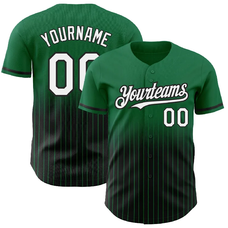 Baseball Jersey for Casual Game Day Gear-Custom Kelly Green Pinstripe White-Black Authentic Fade Fashion Baseball Jersey