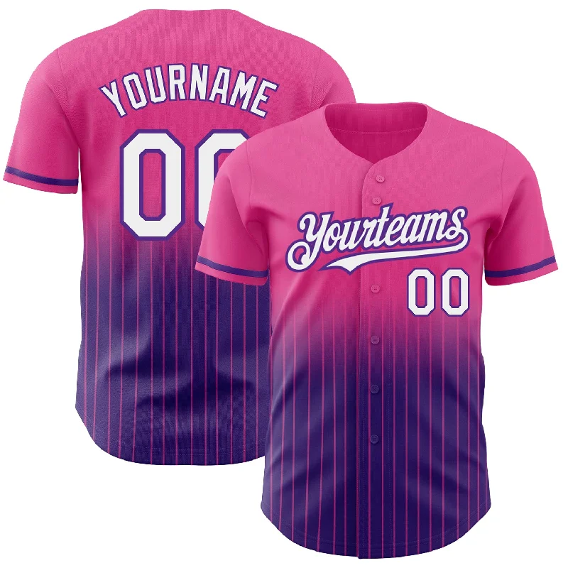 Baseball Jersey for Team Custom Fit-Custom Pink Pinstripe White-Purple Authentic Fade Fashion Baseball Jersey