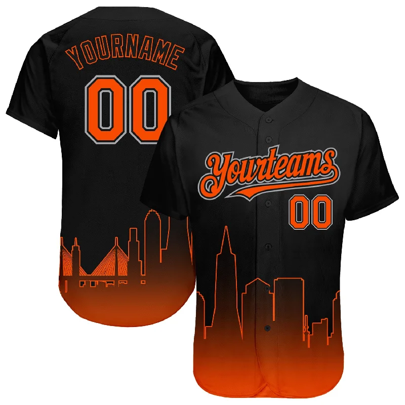 Baseball Jersey for Professional Appearance-Custom Black Orange-Gray 3D San Francisco City Edition Fade Fashion Authentic Baseball Jersey