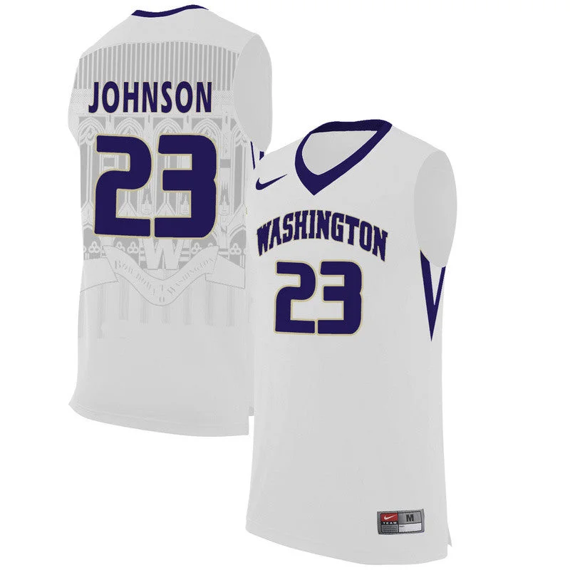 Basketball Jersey for Team Uniforms-Washington Huskies 23 Carlos Johnson White College Basketball Basketball Jersey