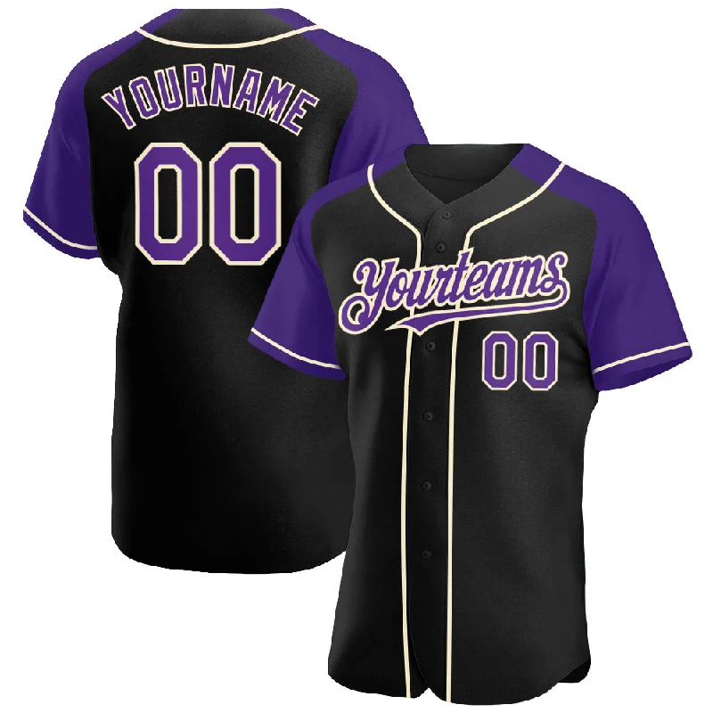 Baseball Jersey for Premium Custom Team Apparel-Custom Black Purple-Cream Authentic Raglan Sleeves Baseball Jersey