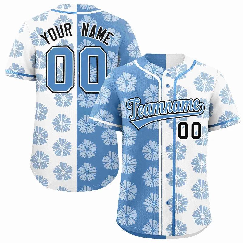 Baseball Jersey for Softball Teams-Custom Light Blue White Split Fashion Flower Graffiti Pattern Authentic Baseball Jersey