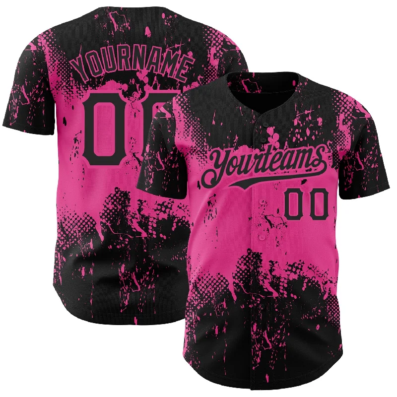 Baseball Jersey for Youth Sports Events-Custom Black Pink 3D Pattern Design Abstract Splatter Grunge Art Authentic Baseball Jersey