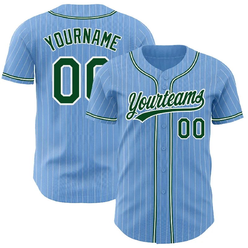 Baseball Jersey for Stylish Street Wear-Custom Light Blue White Pinstripe Green Authentic Baseball Jersey