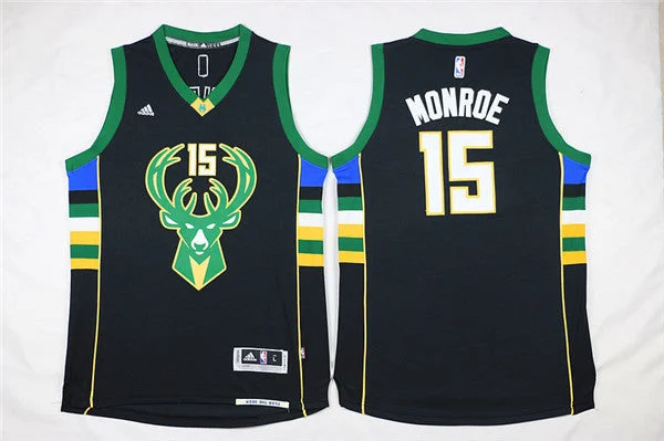 Basketball Jersey for School Spirit Wear-Bucks 15 Greg Monroe Black Swingman Basketball Jersey