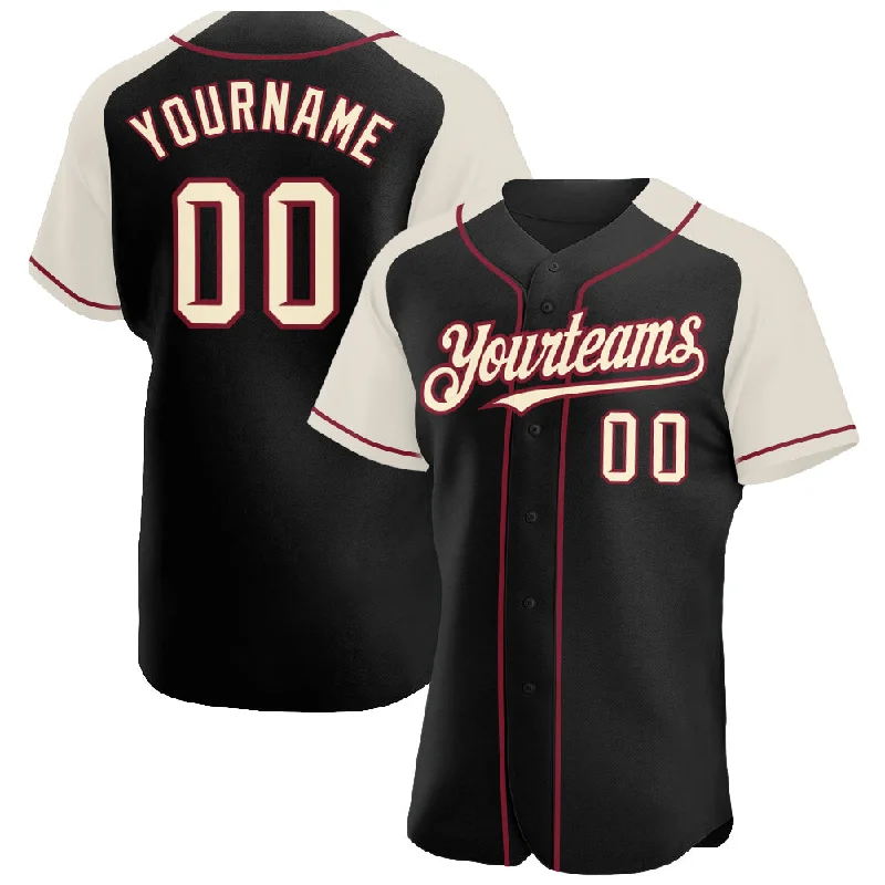 Baseball Jersey for Game-Ready Performance-Custom Black Cream-Crimson Authentic Raglan Sleeves Baseball Jersey