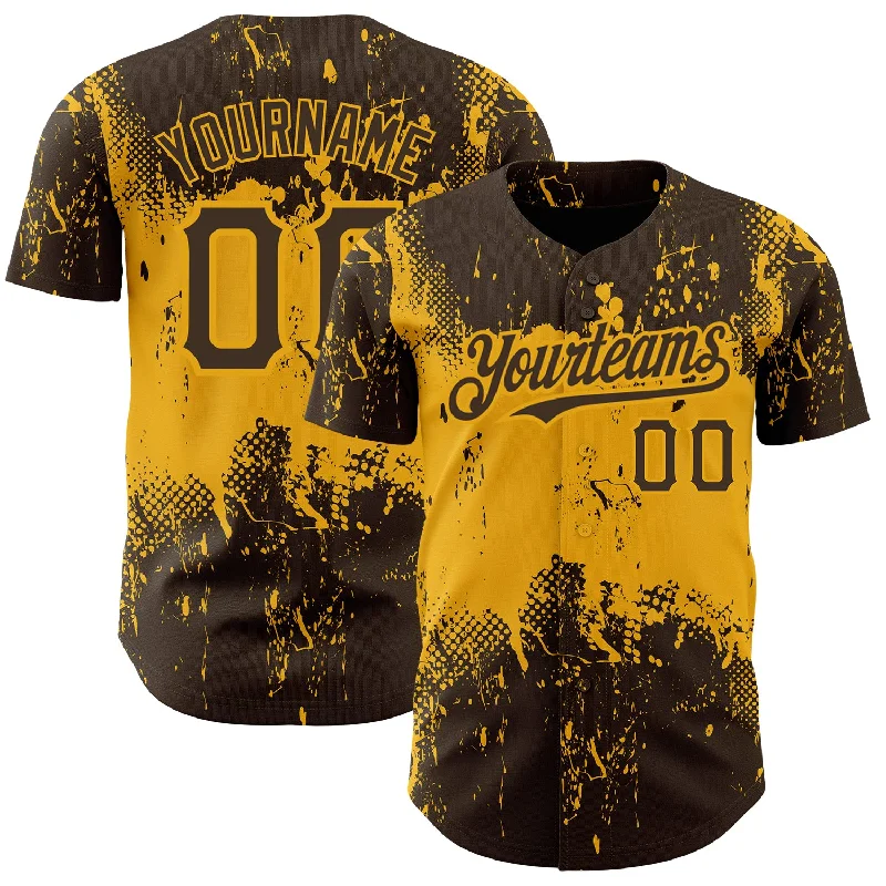 Baseball Jersey for Fan Support Apparel-Custom Brown Gold 3D Pattern Design Abstract Splatter Grunge Art Authentic Baseball Jersey