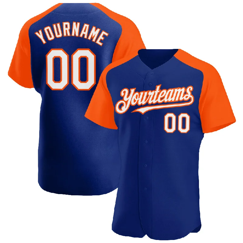 Baseball Jersey for Casual Wear-Custom Royal White-Orange Authentic Raglan Sleeves Baseball Jersey