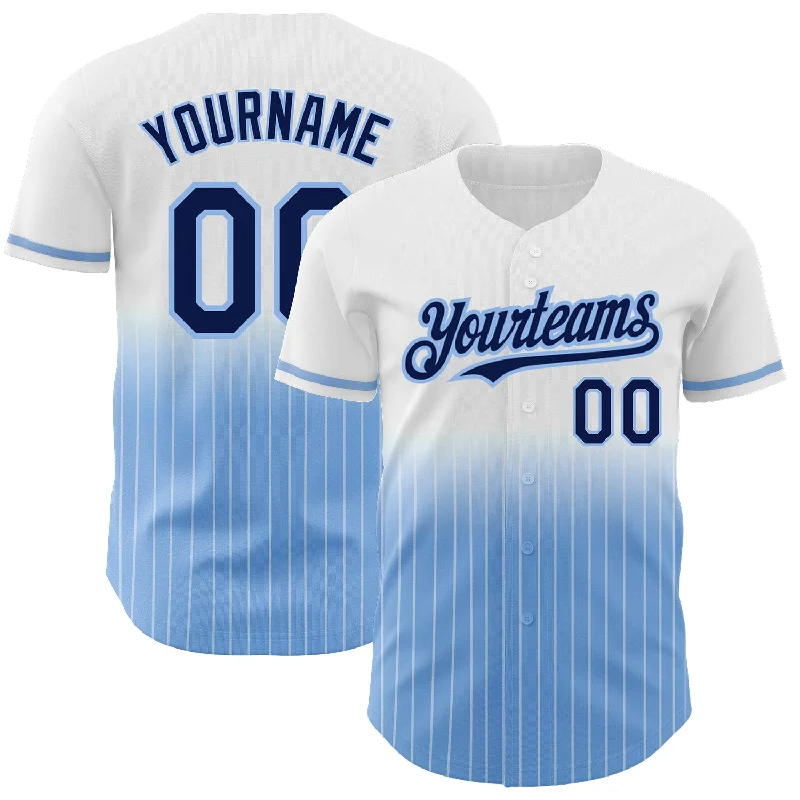 Baseball Jersey for Comfortable Fit for All Sizes-Custom White Pinstripe Navy-Light Blue Authentic Fade Fashion Baseball Jersey