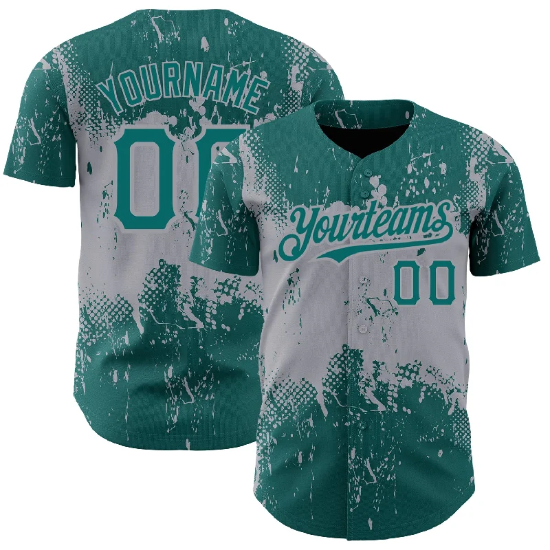 Baseball Jersey for Unique Color Patterns-Custom Teal Gray 3D Pattern Design Abstract Splatter Grunge Art Authentic Baseball Jersey