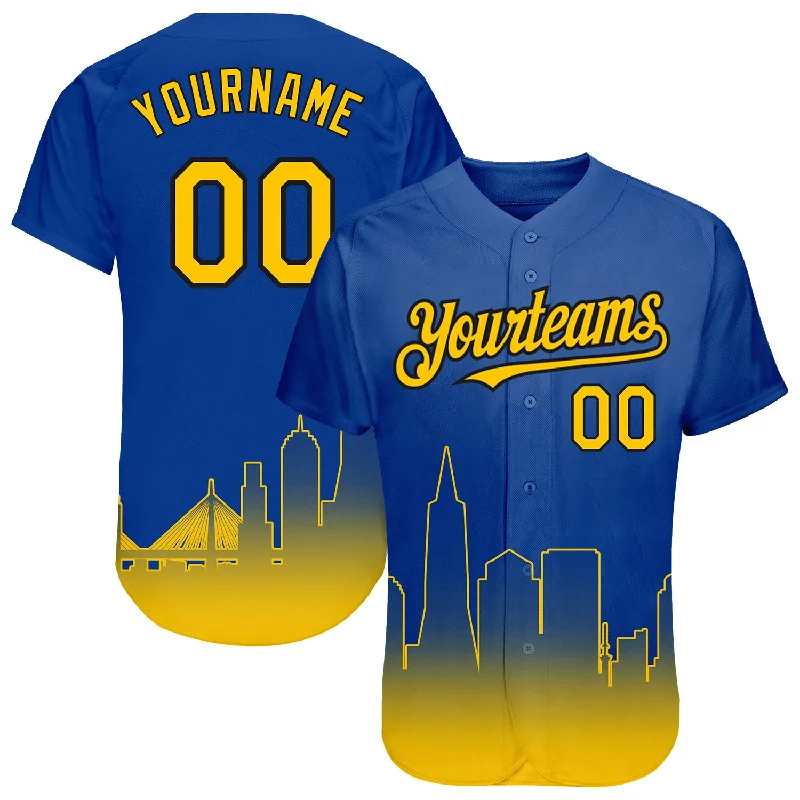 Baseball Jersey for Premium Fabric-Custom Royal Yellow-Black 3D San Francisco City Edition Fade Fashion Authentic Baseball Jersey