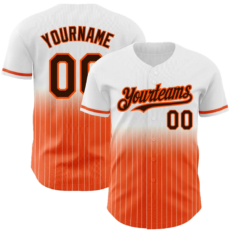 Baseball Jersey for Game Ready Uniforms-Custom White Pinstripe Brown-Orange Authentic Fade Fashion Baseball Jersey