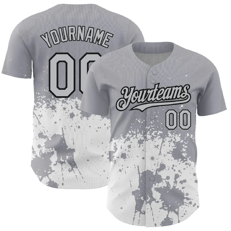 Baseball Jersey for School Uniforms and Teams-Custom Gray Black-White 3D Pattern Design Abstract Splash Grunge Art Authentic Baseball Jersey