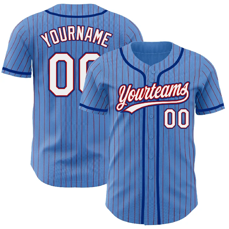 Baseball Jersey for Comfortable and Durable Wear-Custom Powder Blue Red Pinstripe White-Royal Authentic Baseball Jersey