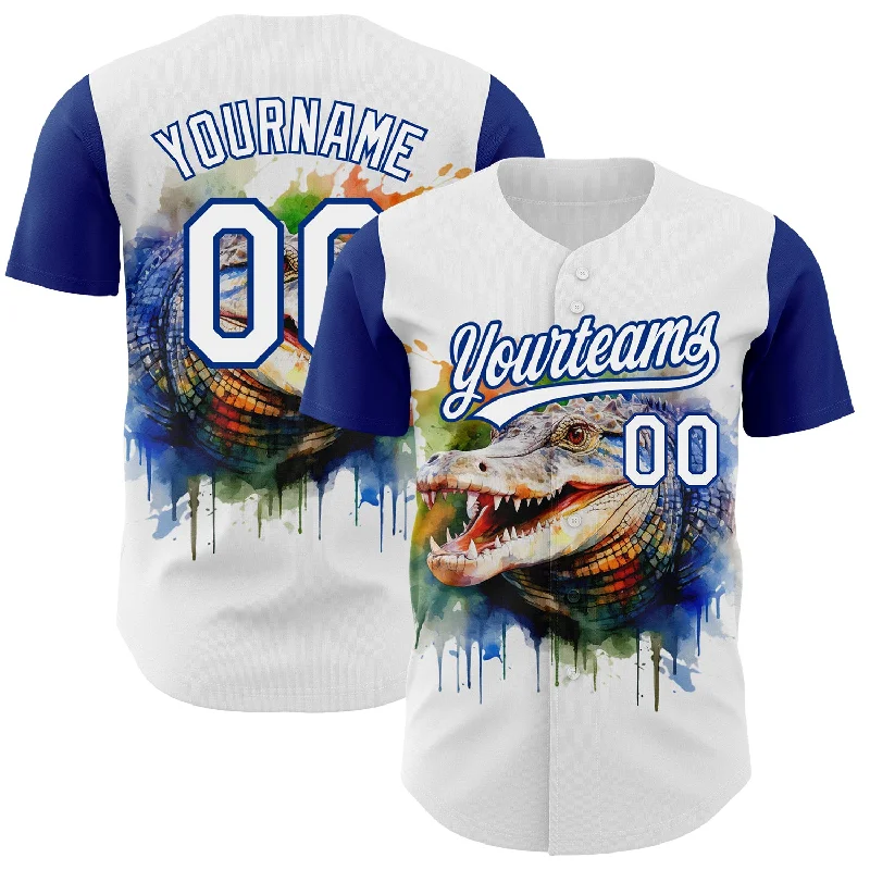 Baseball Jersey for High-Quality Athletic Wear-Custom White Royal 3D Pattern Design Crocodile Authentic Baseball Jersey