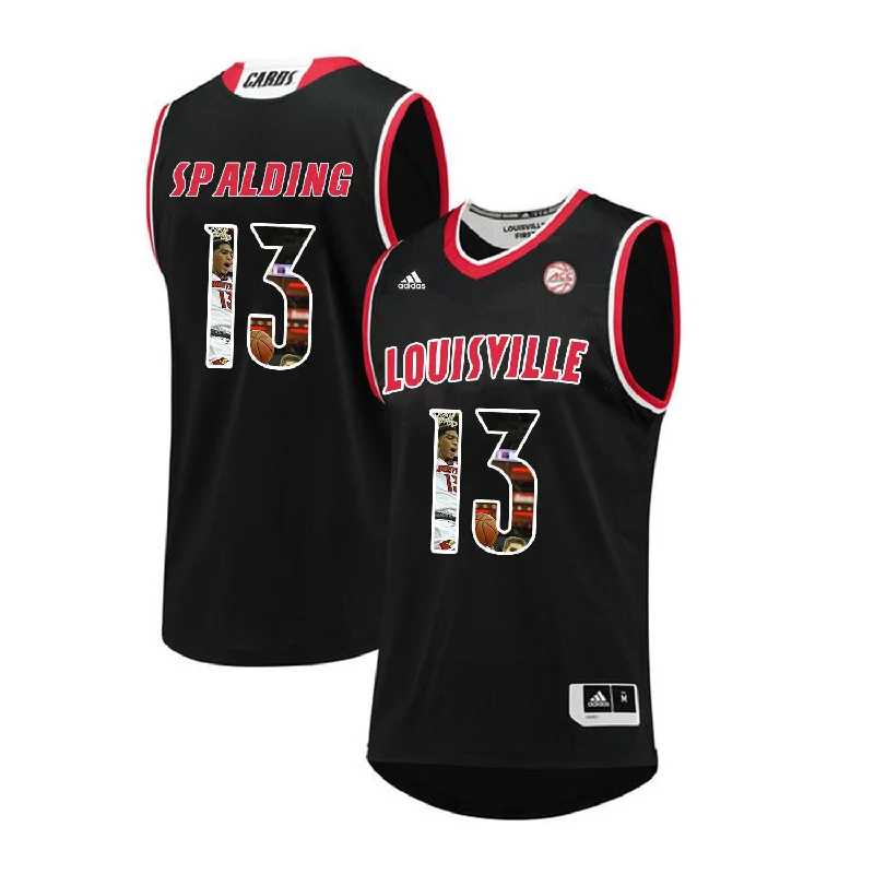 Basketball Jersey for Fan Gear and Apparel-Louisville Cardinals 13 Ray Spalding Black With Portrait Print College Basketball Basketball Jersey