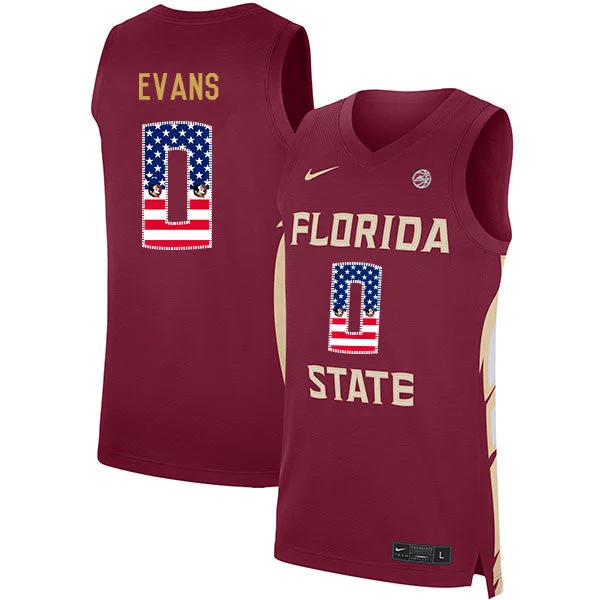 Basketball Jersey for Full-Court Game Wear-Florida State Seminoles 0 Rayquan Evans Red USA Flag Basketball College Basketball Jersey