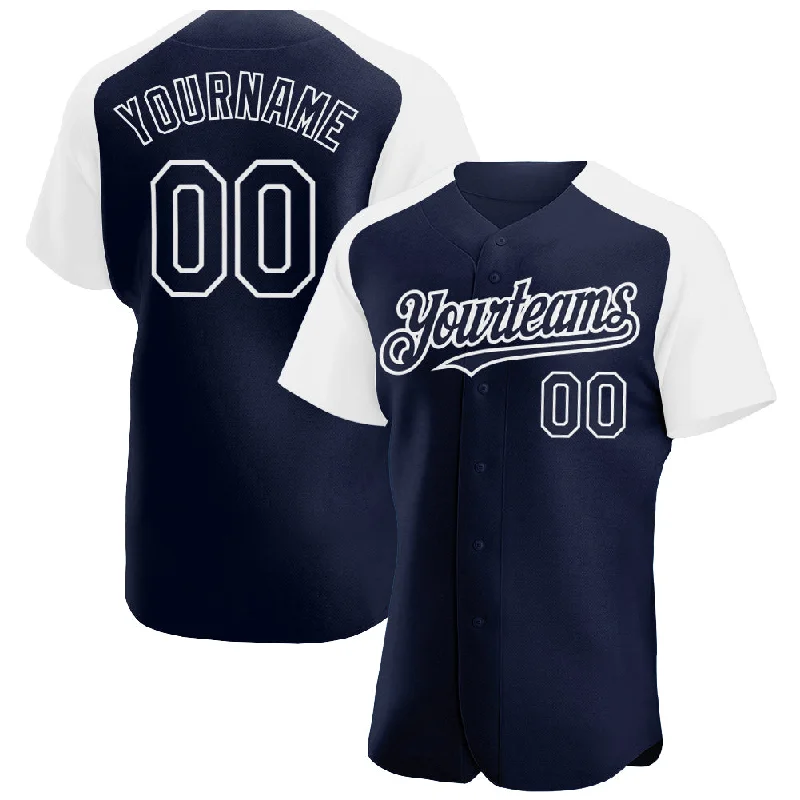 Baseball Jersey for Personalized Fan Gear-Custom Navy White Authentic Raglan Sleeves Baseball Jersey