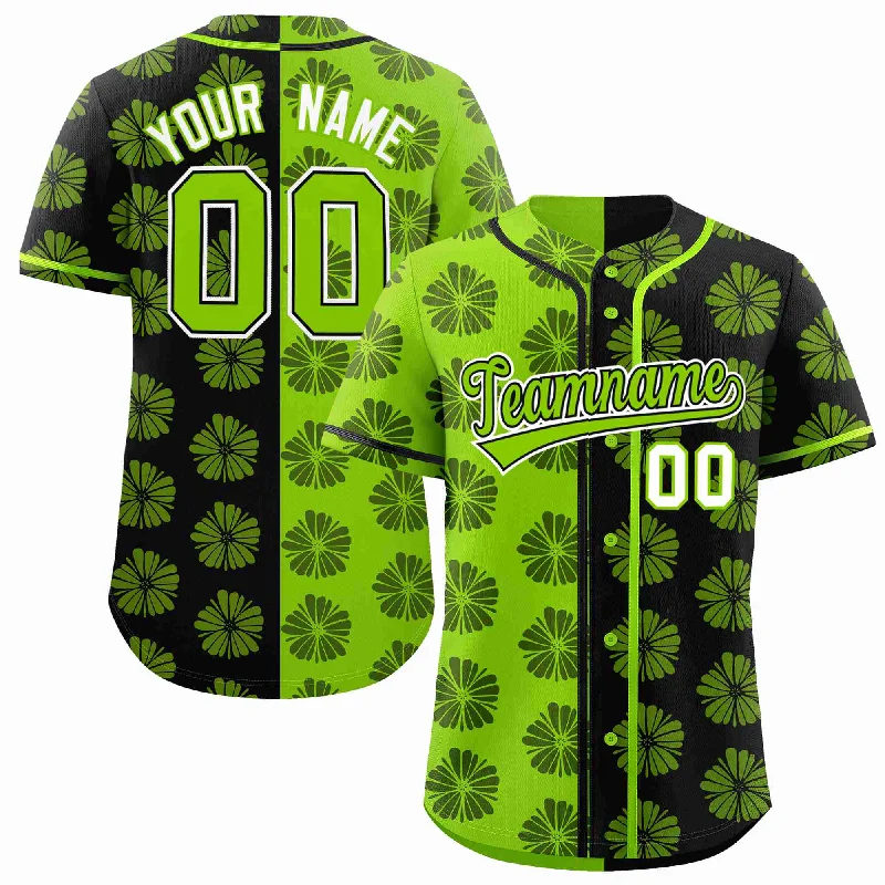 Baseball Jersey for Game-Ready Performance-Custom Neon Green Black Split Fashion Flower Graffiti Pattern Authentic Baseball Jersey