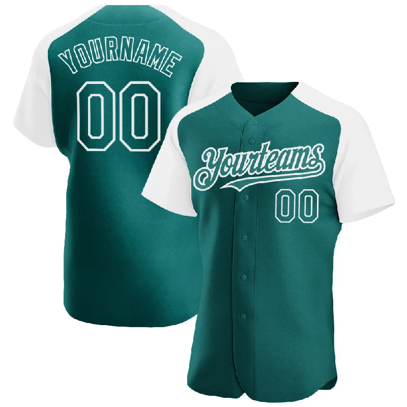 Baseball Jersey for Youth Sports Events-Custom Teal White Authentic Raglan Sleeves Baseball Jersey