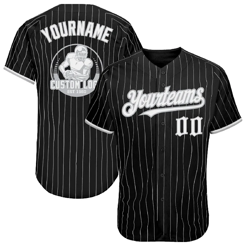 Baseball Jersey for Soft Fabric Feel-Custom Black Gray Pinstripe White Authentic Baseball Jersey