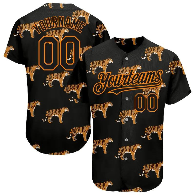 Baseball Jersey for Professional Team Gear-Custom Black Bay Orange 3D Pattern Design Tiger Authentic Baseball Jersey