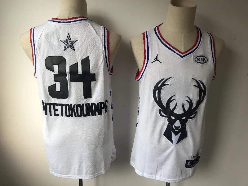 Basketball Jersey for Women-Bucks 34 Giannis Antetokounmpo White 2019 All-Star Game Jordan Brand Swingman Basketball Jersey