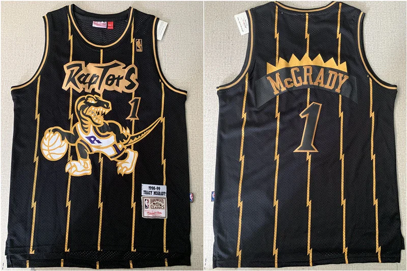 Basketball Jersey for Sports Event Apparel-Raptors 1 Tracy McGrady Black 1998-99 Hardwood Classics Mesh Basketball Jersey