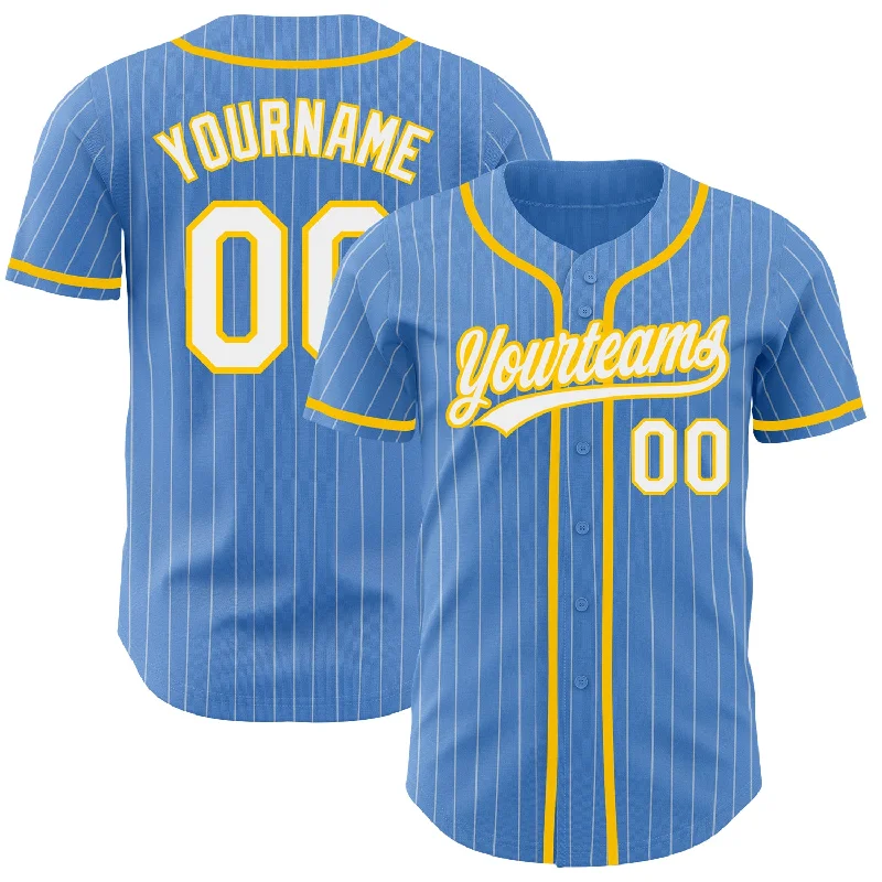 Baseball Jersey for Stylish and Comfortable Designs-Custom Powder Blue White Pinstripe Yellow Authentic Baseball Jersey